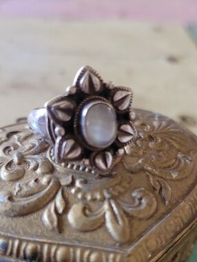 Sterling Silver Moonstone Floral Statement Ring - White